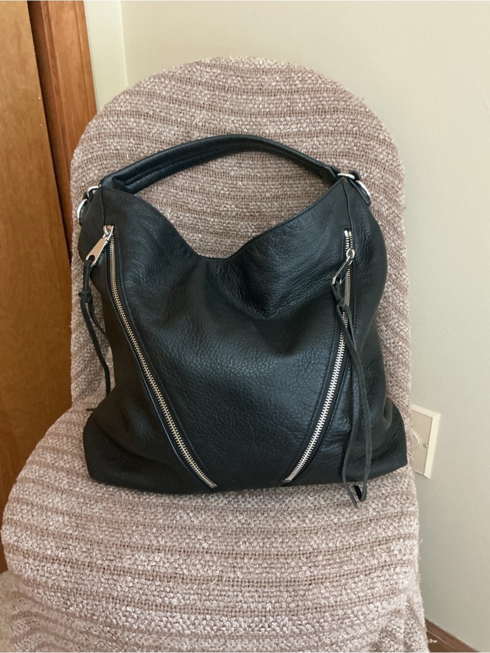 Rebecca Minkoff Darren Black Leather Hobo with Silver Zippers